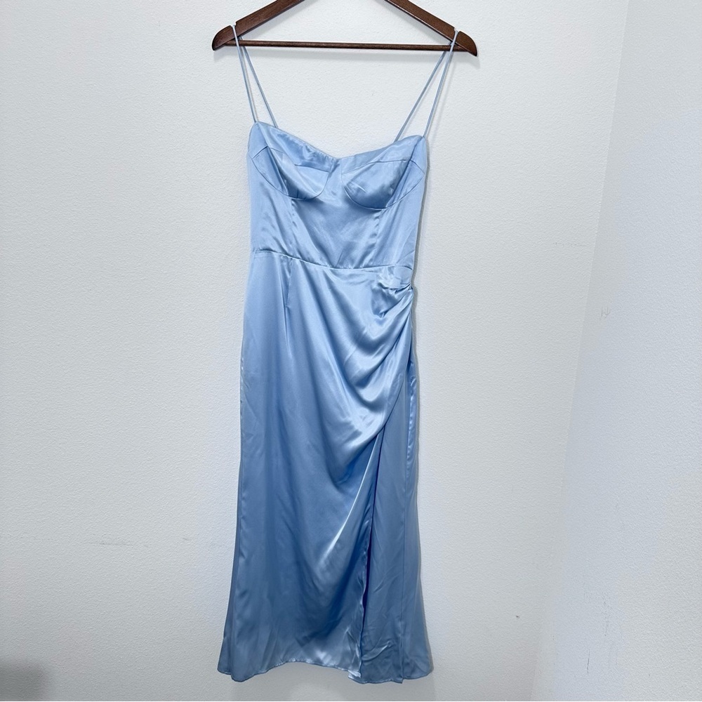 Reformation Marguerite Dress 100% Silk Tie Strap in Light Blue Women's Size 4